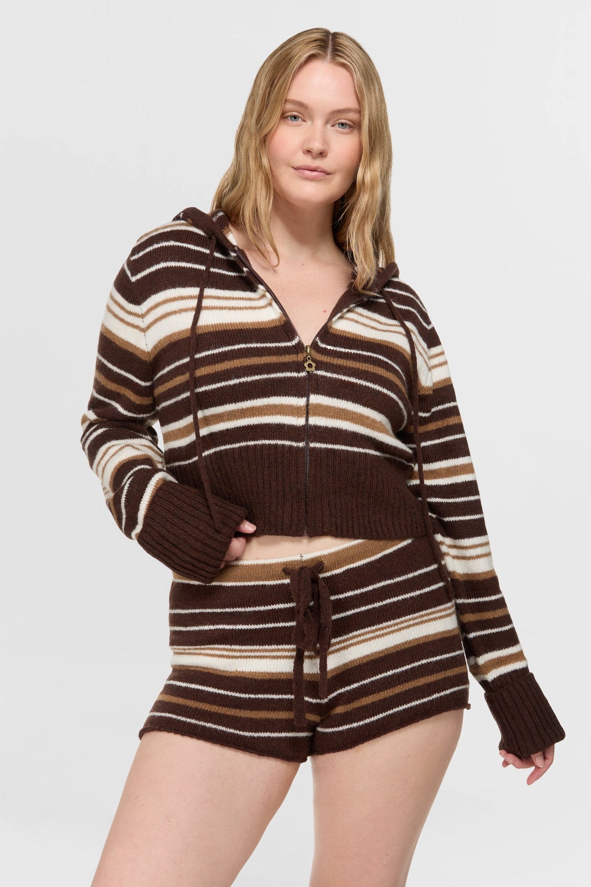 Surfside Striped Knit Zip Up - Sand Dune
