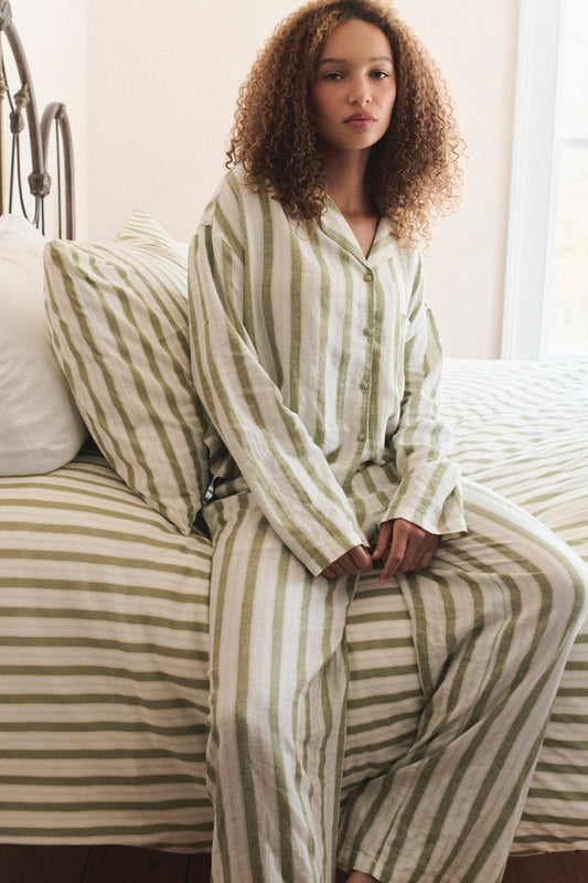 Farm Friends Sleep Set - Barn Mouse in Green Pinstripe