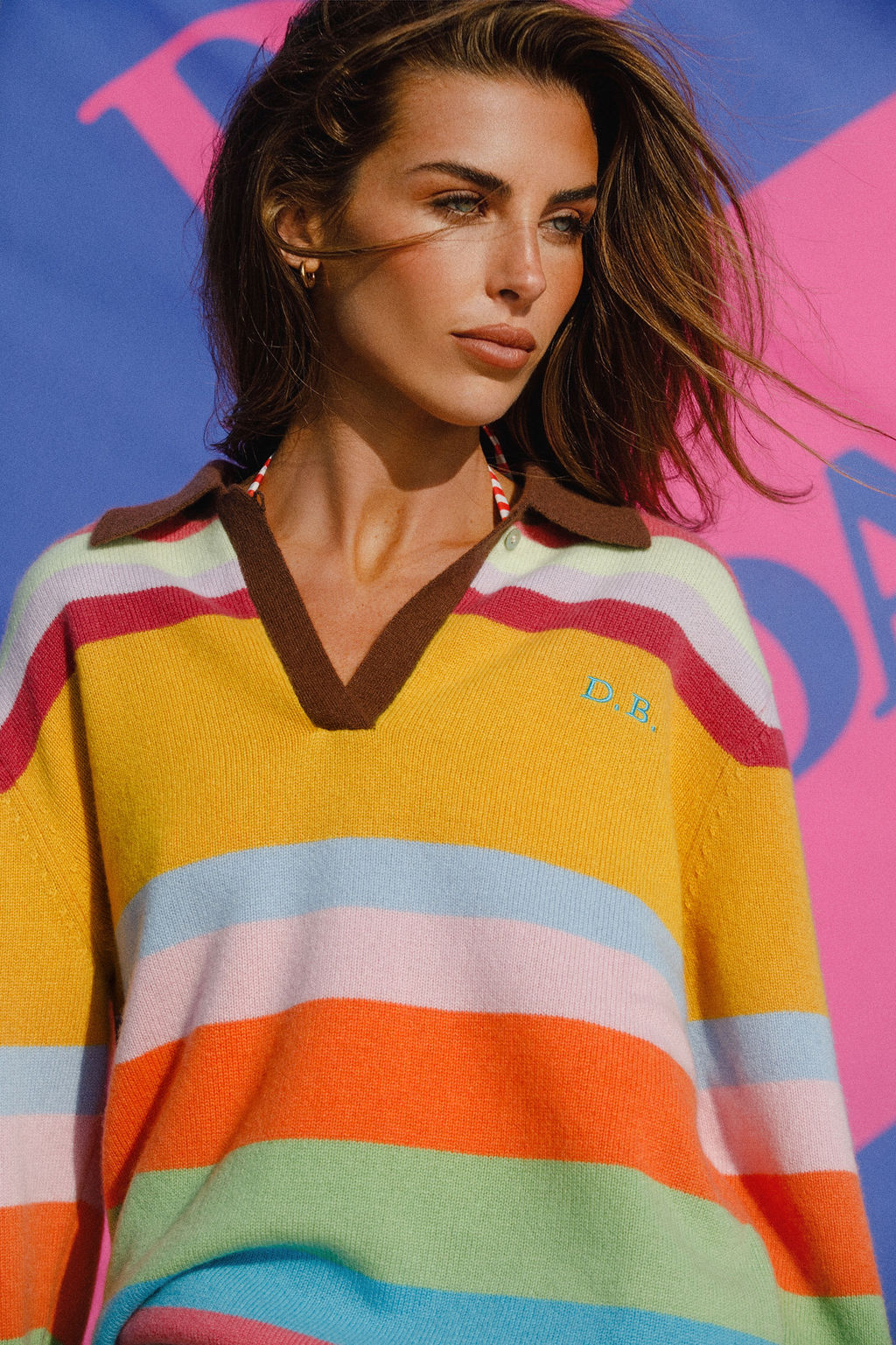 Cashmere Collared Sweater - Popsicle Stripe