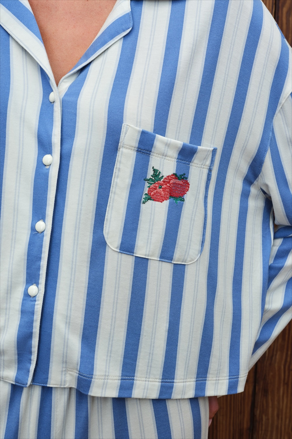 Garden Bed Sleep Set - Tomato in Blue Pinstripe